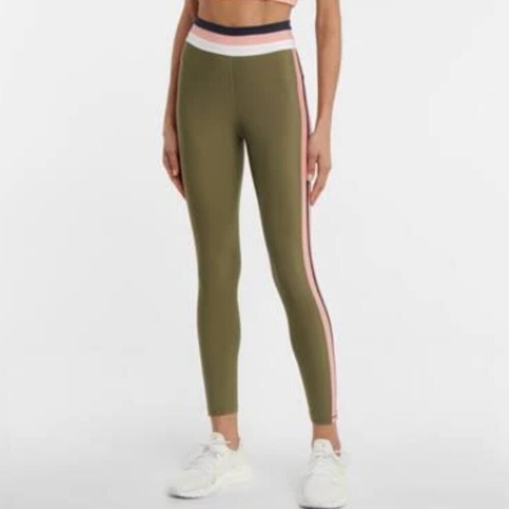 The Upside Papillon High-Rise Striped Leggings Olive Green Women's 10 EUC